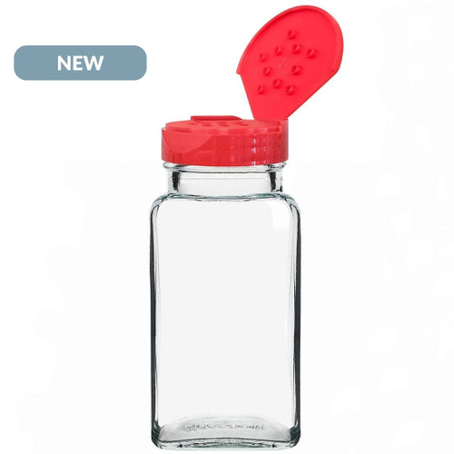 8 oz Orleans Square Jar with Red 10 Holes Dispensing Cap NEW