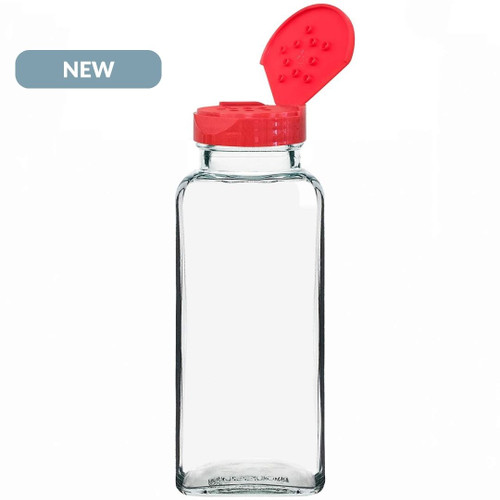 16 oz Orleans Square Jar with Red 10 Holes Dispensing Cap NEW