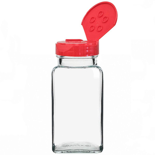 8 oz Orleans Square Jar with Red 5 Holes Dispensing Cap