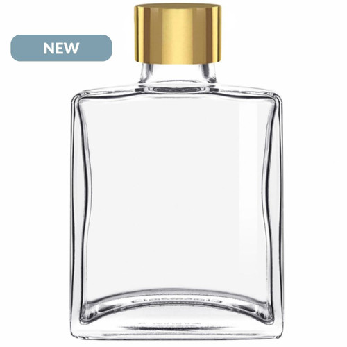 5 oz Rio Glass Bottle Clear with 28/410 Smooth Gold Screw Cap NEW