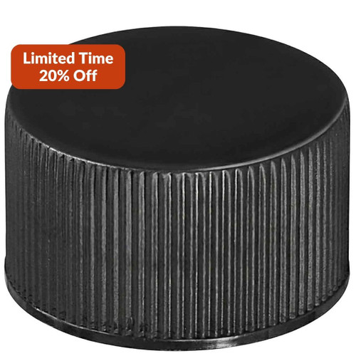 Kila Screw Cap 28/410, Glossy Black Plastic Ribbed Skirt with PE Liner Promo