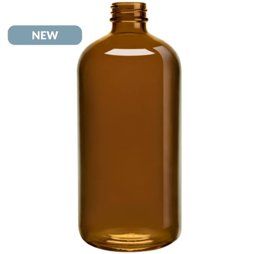 16 oz Boston Round Amber Glass 28/400 Thread NEW