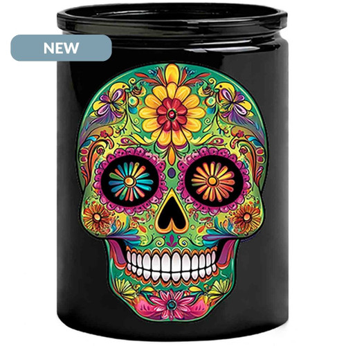 Kaleido Sugar Skull on Black Jar - Bloom NEW
