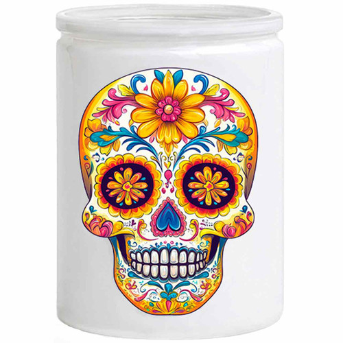 Kaleido Sugar Skull on White Jar – Fiesta Edition
