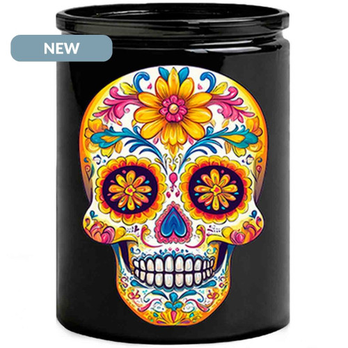 Kaleido Sugar Skull on Black Jar – Fiesta Edition