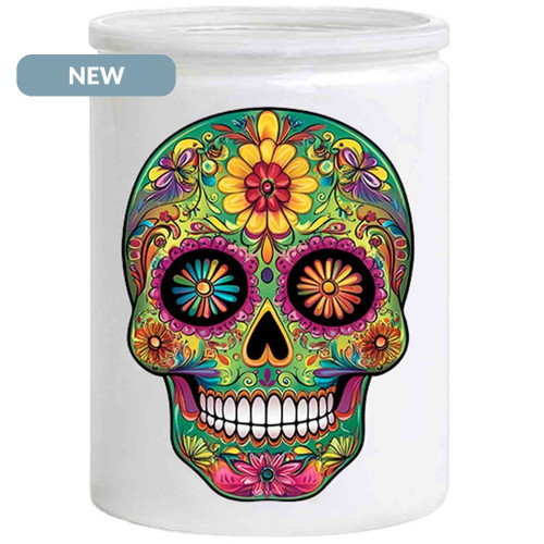 Kaleido Sugar Skull on White Jar - Bloom NEW