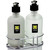 Double 8 oz Apothecary Bottle Chrome Metal Stand with Hand Wash and Black Pump Caps
