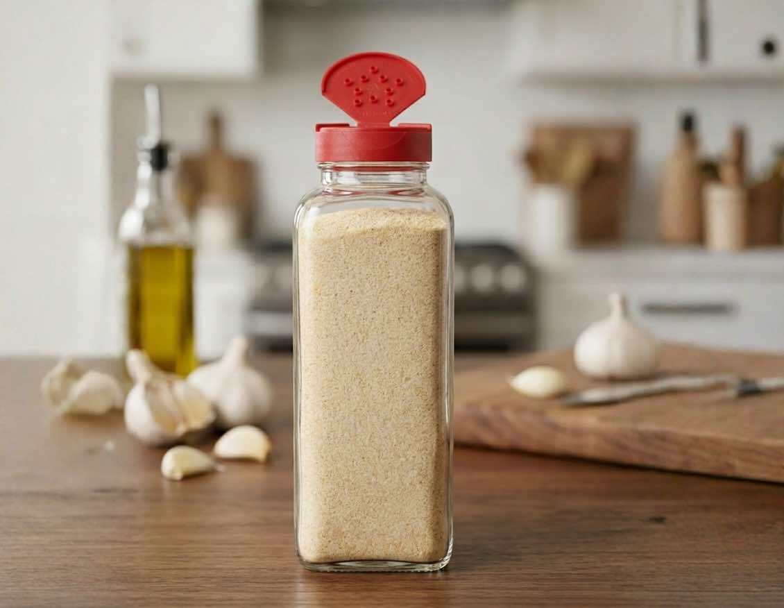 Red spice cap on glass jar from Glassnow packaging system