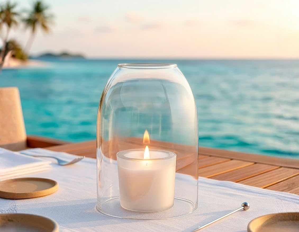 Marini glass hurricane bell candle wind shield for indoor and outdoor use