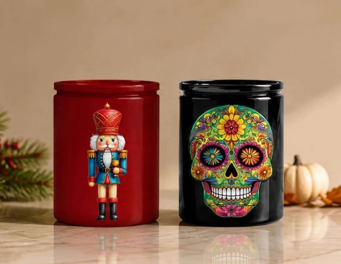Glassnow Print Editions collection featuring nutcracker and sugar skull designs