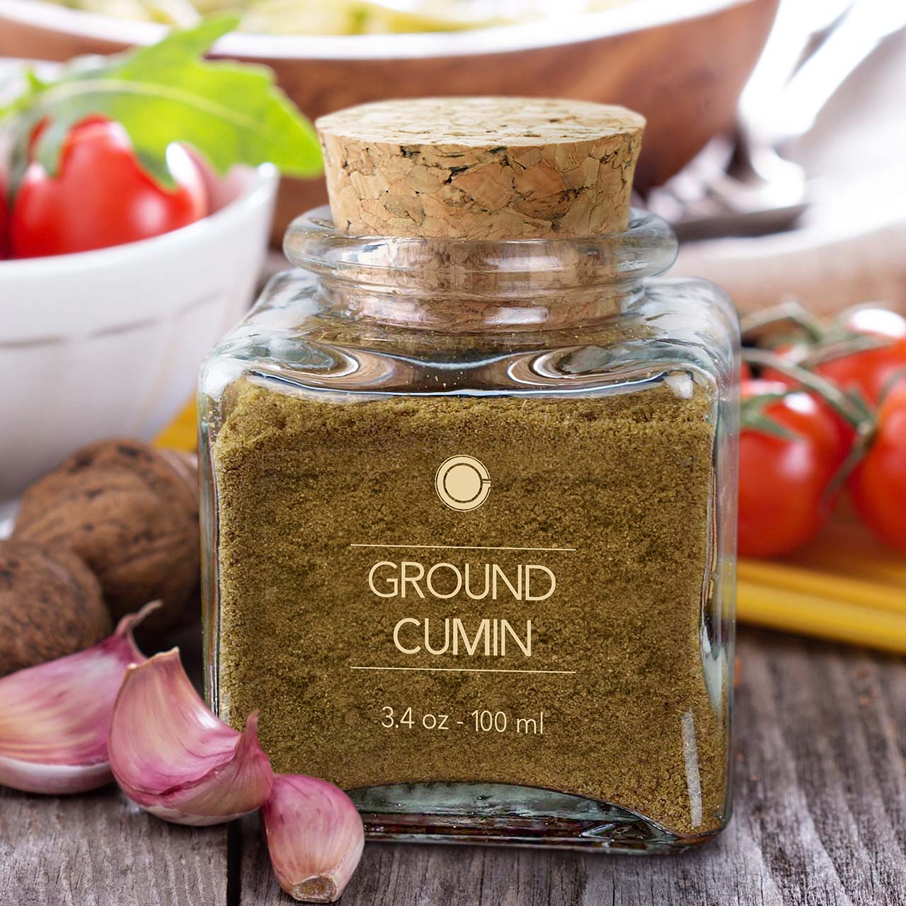 Cork jar with ground cumin