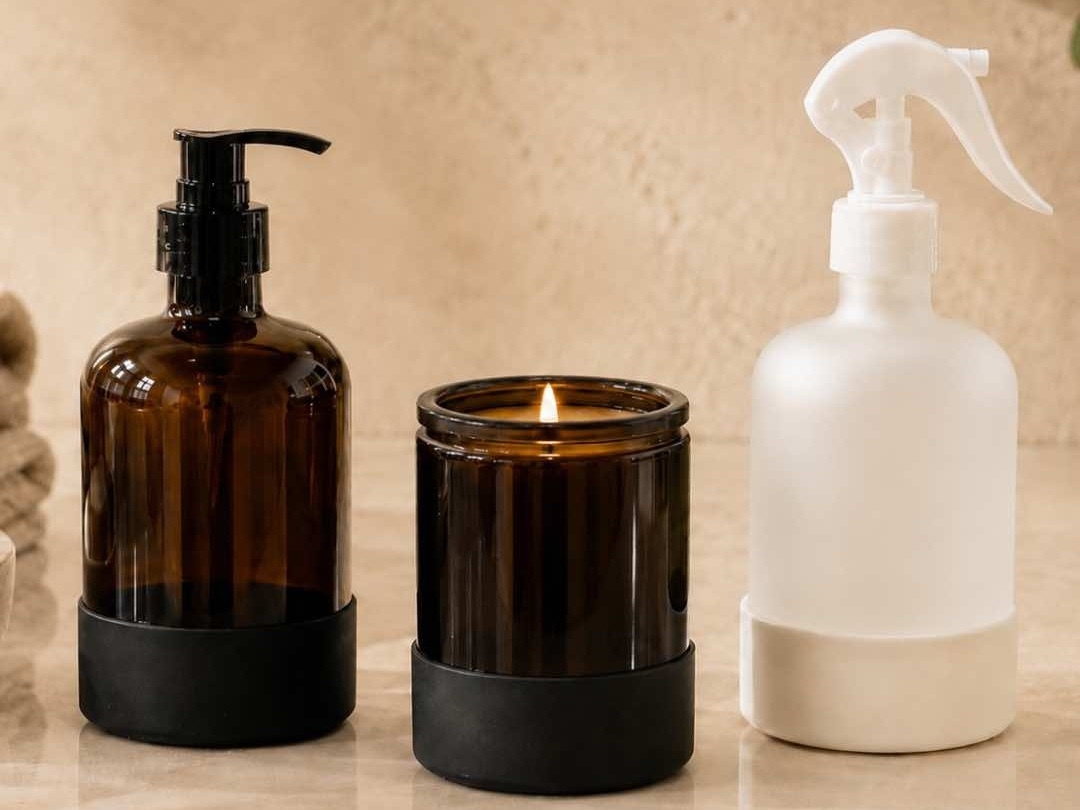 Silicone boots on personal care and candle glass packaging — expanded performance for shampoo, lotion, body wash, and candles