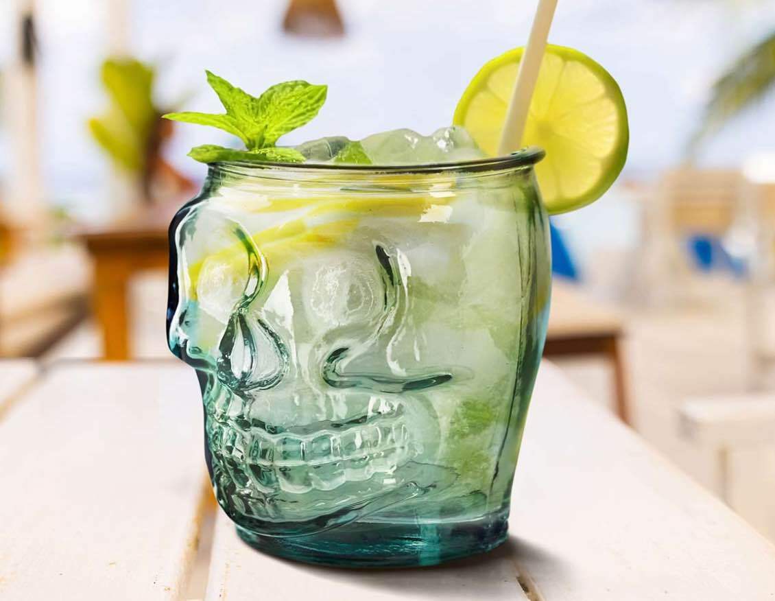 100% recycled skull glass used as statement drinkware