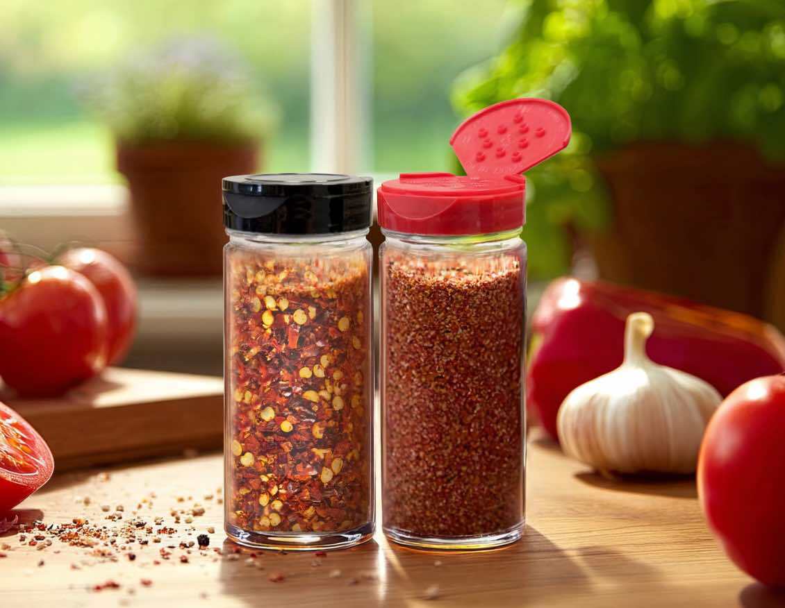 3.4 oz round glass spice jar seasoning shaker with 10-hole shaker cap