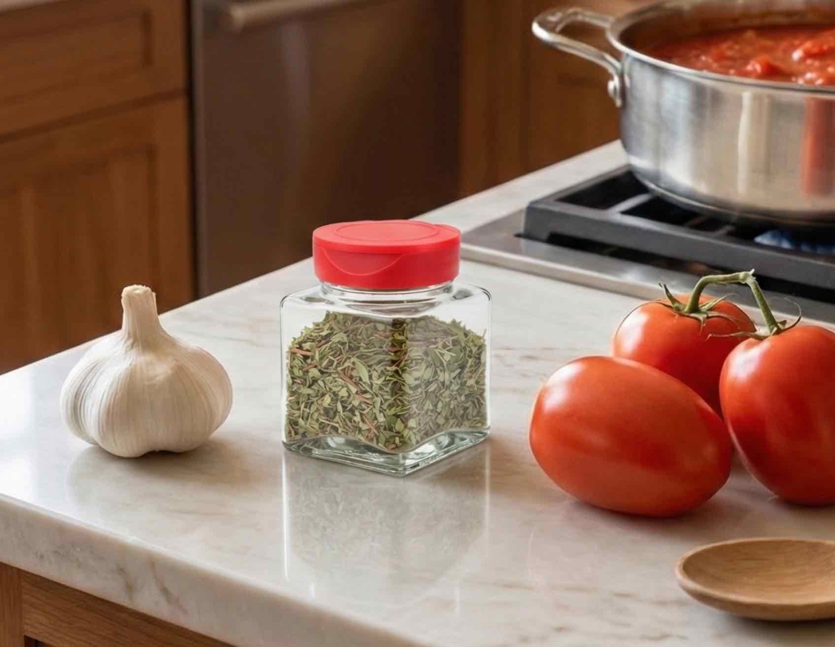 3.4 oz square cube glass seasoning shaker with 5-hole spice cap for textured blends