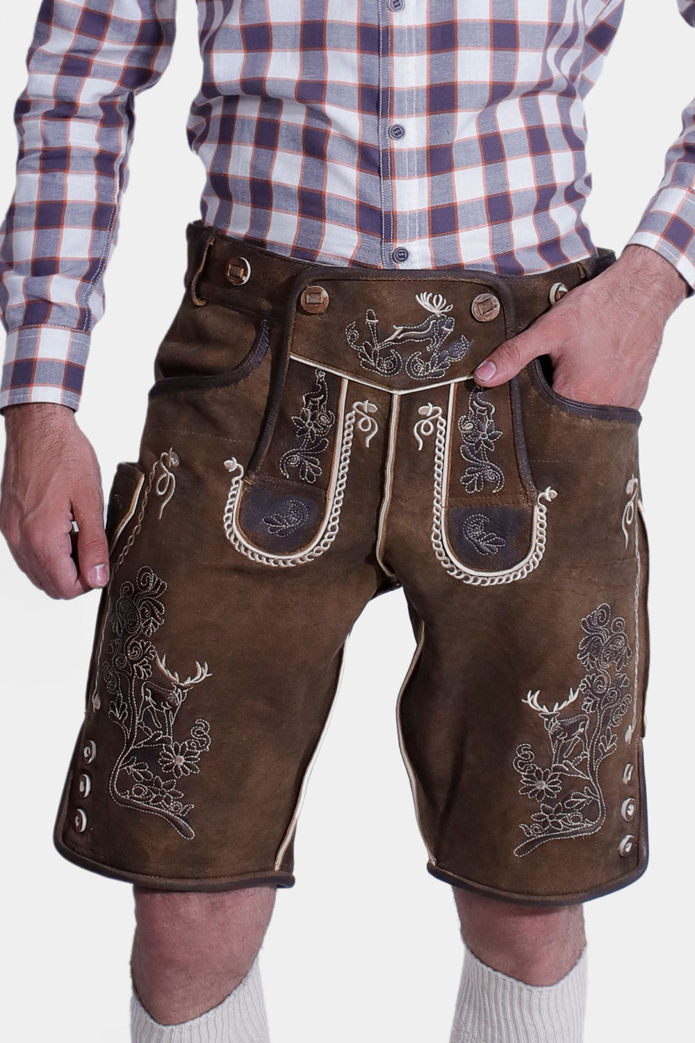 Traditional Max Planck short brown lederhosen