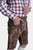 closed side view of man in Rustic Maple Max Planck Lederhosen with intricate embroidery and versatile pockets.