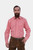 A man wearing the Loras Lederhosen Red Shirt, a red and white checkered long-sleeve shirt with a front pocket, paired with dark brown leather Lederhosen. This traditional Bavarian outfit is ideal for Oktoberfest and other cultural events, offering a vibra