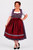 Plus size red dirndl Jentsch by eLederhosen in Crimson Cascade plaid bodice with crimson satin apron, German sizes 52 to 60, front view