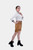 A woman posing in the Diane Kruger Lederhosen with suspenders, showing the front design and embroidery.