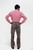 Rear view of a person showing the back of Wachau Valley Lederhosen Long Pant with a pocket detail, wearing a red and white checkered shirt.
