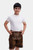 Close-up front view of a boy in Sebastian Lederhosen in Cocoa Rust, highlighting the detailed embroidery and rich color.
