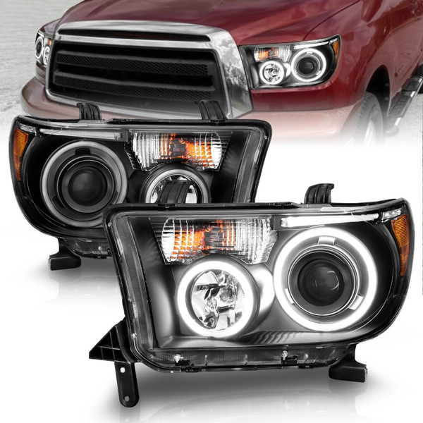 ANZO 2007-2013 Toyota Tundra Projector Headlights w/ Halo Black (CCFL) - 111174