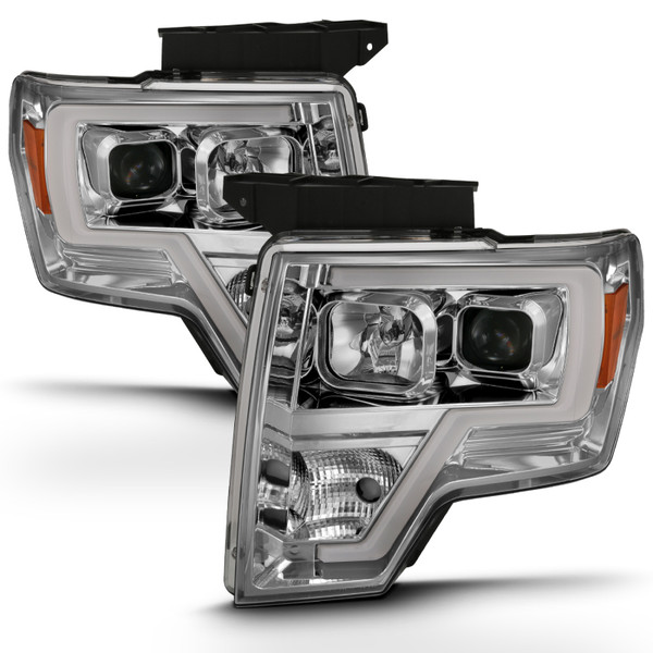 ANZO 2009-2014 Ford F-150 Projector Headlight Plank Style Chrome Amber - 111444