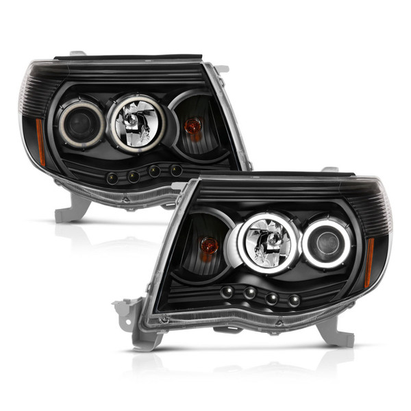 ANZO 2005-2011 Toyota Tacoma Projector Headlights w/ Halo Black - 121282