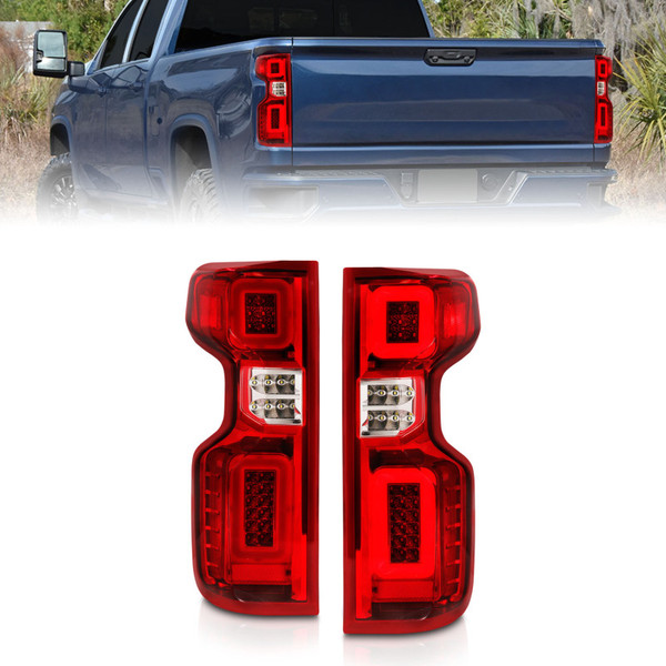 ANZO 19-21 Chevy Silverado Work Truck Full LED Taillights Chrome Housing Red Lens G2(w/C light Bars) - 311419