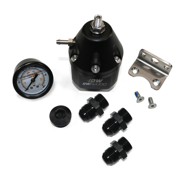 DeatschWerks DWR2000 AFPR + Pressure Gauge + 10AN & 8AN Fittings - Anodized Black - 6-2000-FRB-108