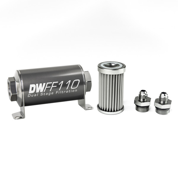 DeatschWerks Stainless Steel 6AN 5 Micron Universal Inline Fuel Filter Housing Kit (110mm) - 8-03-110-005K-6