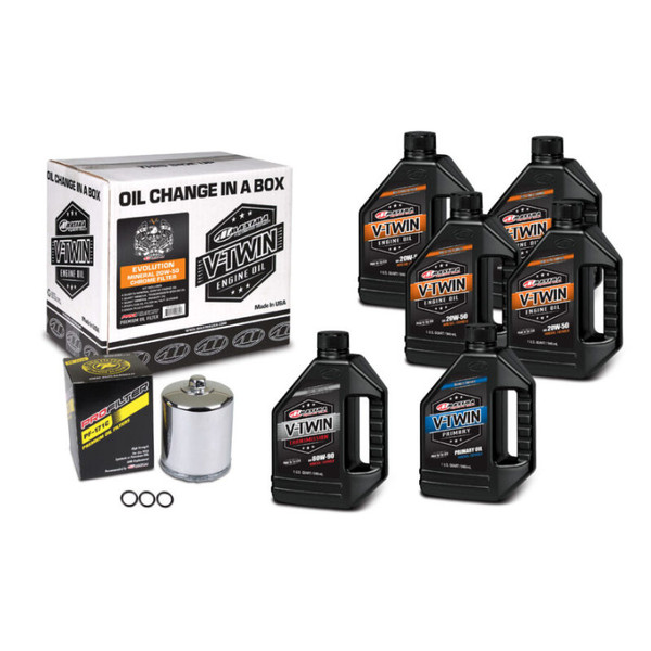 Maxima V-Twin Oil Change Kit Mineral w/Chrome Filter Evolution - 90-069016PC