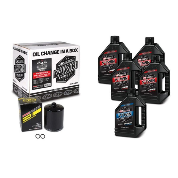 Maxima V-Twin Oil Change Kit Synthetic w/Black Filter Sportster - 90-119015PB