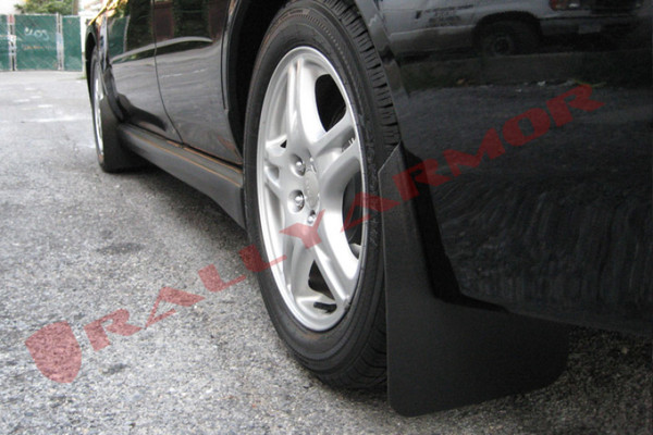 Rally Armor 02-07 Subaru WRX/STI/RS/2.5i (Wagons Req. Mod.) Basic Black Mud Flap w/Black Logo - MF1-BAS-BLK
