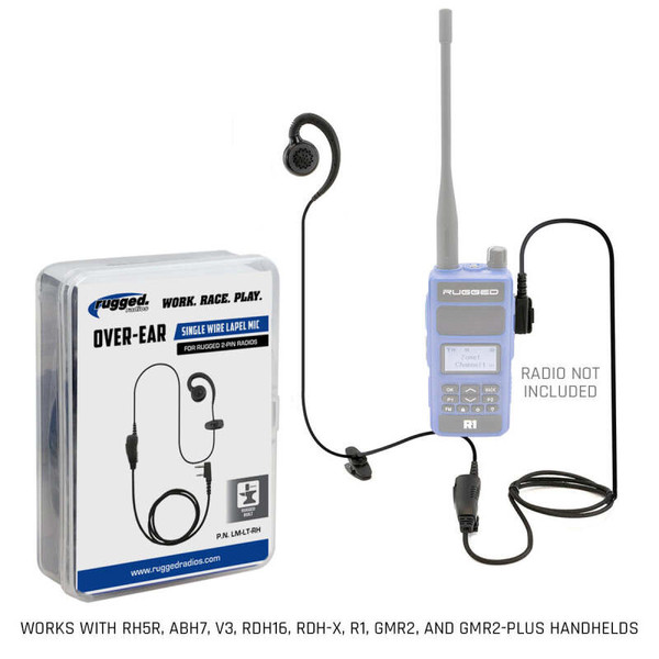 Rugged Radios Lapel Mic - 1 Wire with Ear Hook for Handheld Radios - LM-LT-RH