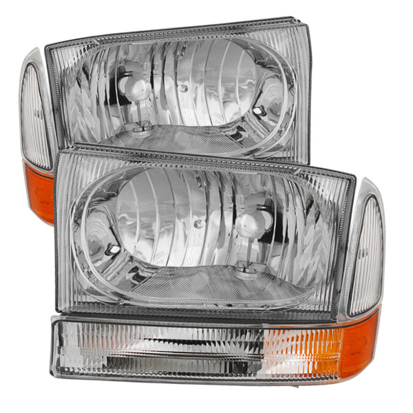 xTune Ford F250/350/450 Superduty 99-04 Crystal Headlights w/ Bumper Lights HD-JH-FF25099-AM-C - 9025419