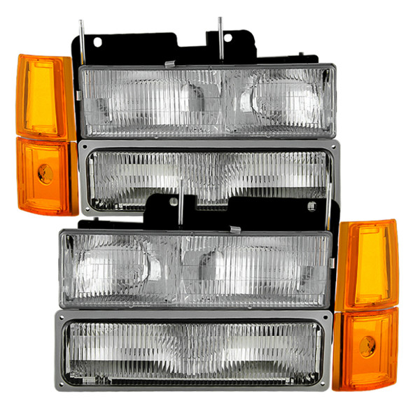 xTune GMC Yukon 94-99 Headlights w/ Corner & Parking Lights 8pcs Sets - OEM HD-JH-GCK94-OE-C-SET - 9034411