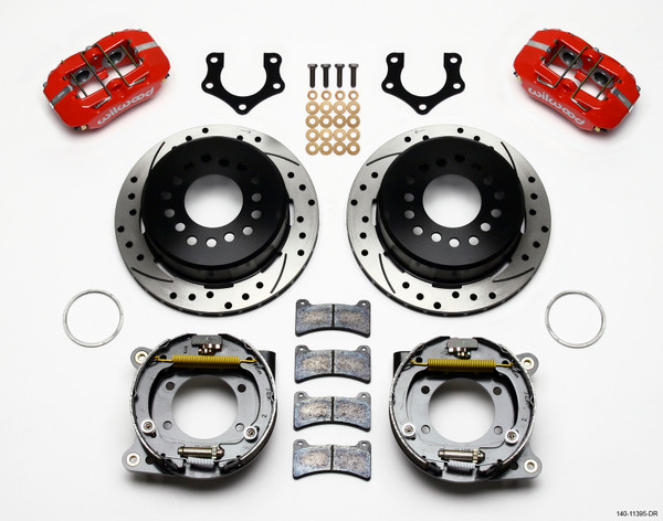 Wilwood Dynapro Low-Profile 11.00in P-Brake Kit Drill-Red Mopar/Dana 2.36in Off w/Snap Ring Bearing - 140-11395-DR