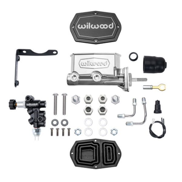 Wilwood MOPAR Compact Tandem M/C Kit w/ P-Valve & Pushrod 15/16in Bore - Chrome Powdercoat - 261-17796-P