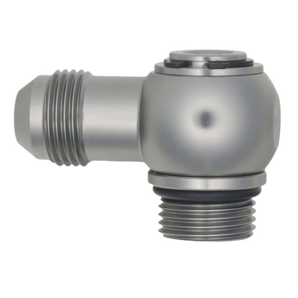 DeatschWerks 8AN ORB Male to 8AN Male Flare Low Profile 90-Degree Swivel - Anodized DW Titanium - 6-02-0416