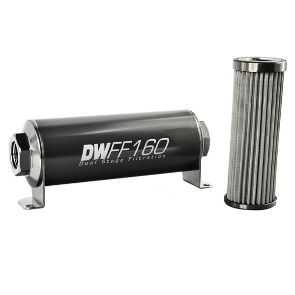 DeatschWerks Stainless Steel 10AN 100 Micron Universal Inline Fuel Filter Housing Kit (160mm) - 8-03-160-100K