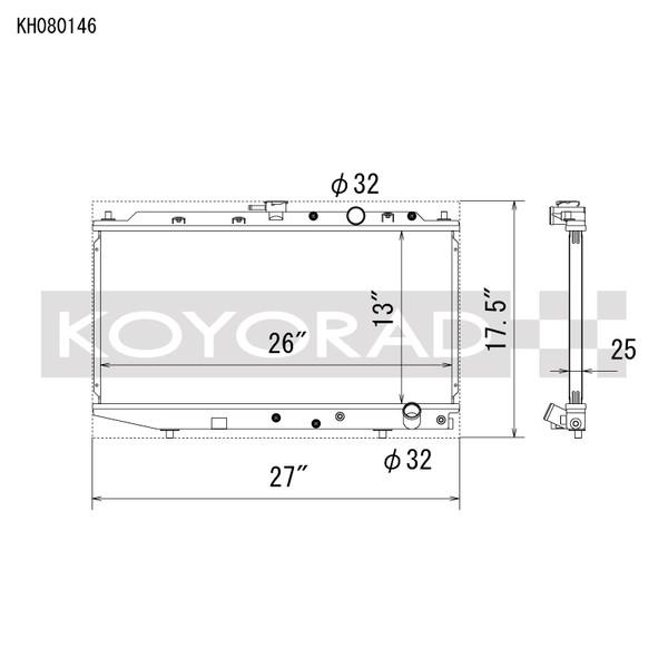 Koyo 88-91 Honda Civic / CRX EF Chassis w/B-Series (Manual Transmission) All-Aluminum Radiator - KH080146