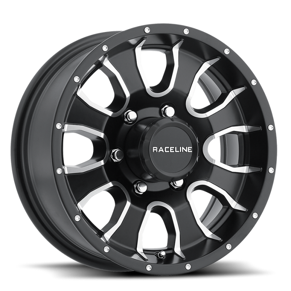 Raceline 860M Mamba 15x6in / 5x127 BP / 0mm Offset / 3.19mm Bore - Black & Machined Wheel - 860M-56050