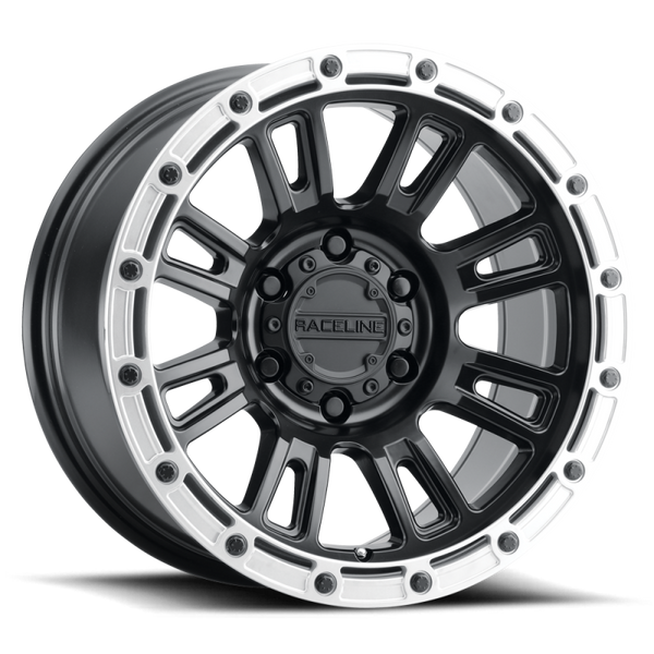Raceline 956BS Compass 18x9in / 6x135 BP / 18mm Offset / 87.1mm Bore - Black & Silver Lip Wheel - 956BS-89065+18