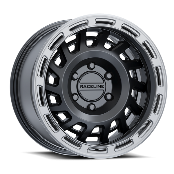 Raceline 957BS Halo 17x9in / 5x127 BP / -12mm Offset / 78.1mm Bore - Black & Silver Lip Wheel - 957BS-79050-12