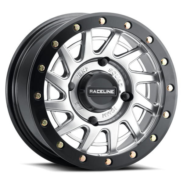 Raceline A12SB Squad 15x7in/4x137 BP/10mm Offset/110.18mm Bore - Silver & Black Ring Beadlock Wheel - A12SB-57037+10