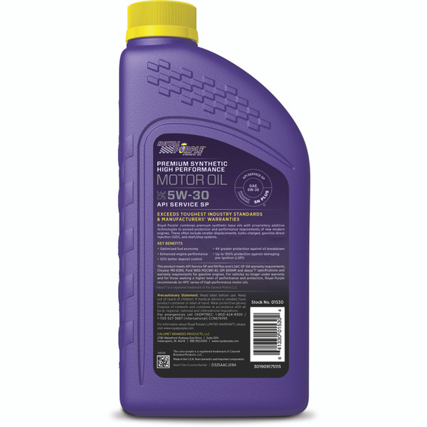 Royal Purple Premium Synthetic High Performance Multi-Grade 5W-30 Motor Oil - 1 Quart - 06530