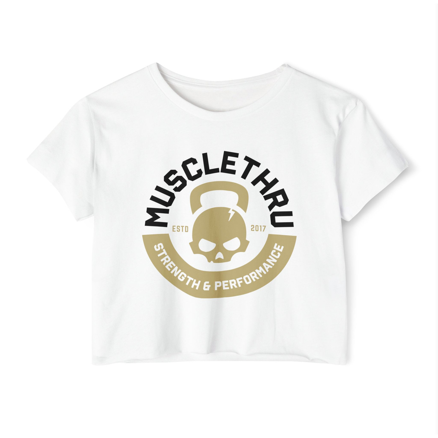 Muscle Thru Women's Crop Top- Main Skull (wht)