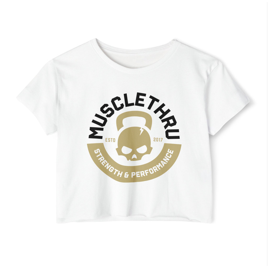 Muscle Thru Women's Crop Top- Main Skull (wht)